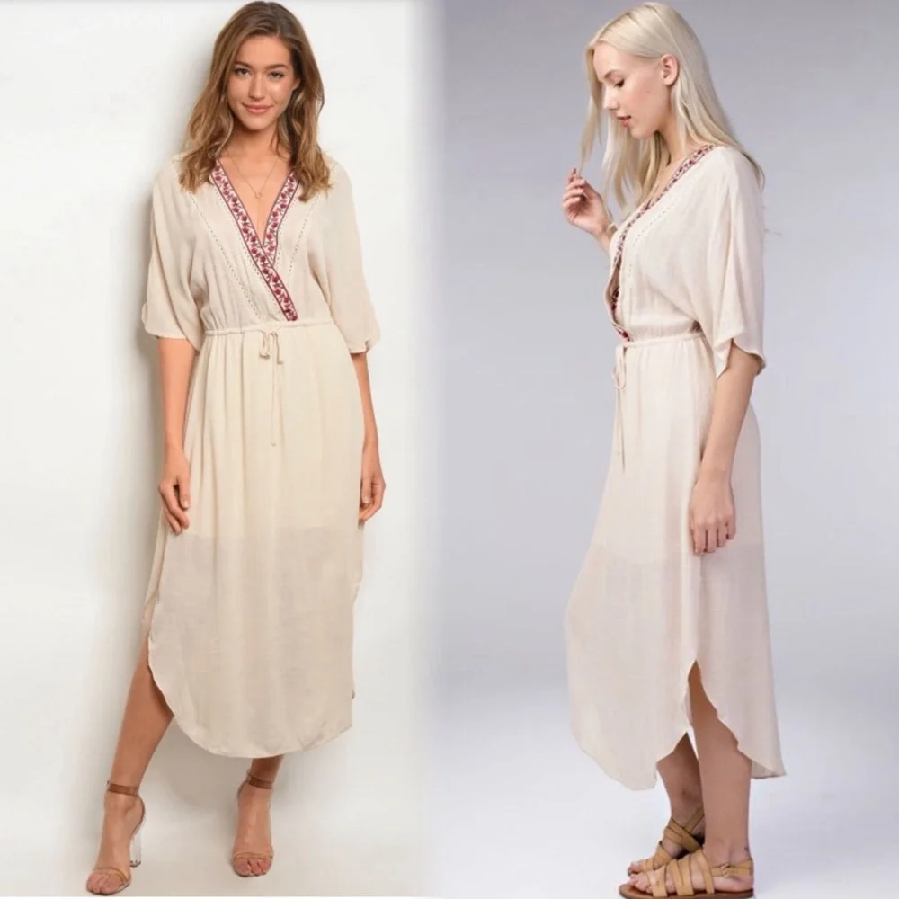 Boho embroidered peasant midi dress - Picture 3 of 8